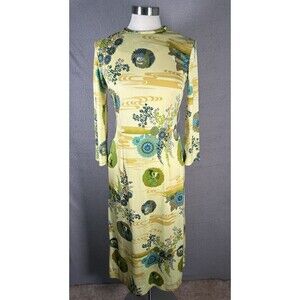 Vintage S-M Alice Of California Long Sleeve Yellow Floral Maxi Hippie‎ Dress 60s